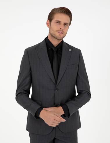 Antrasit Slim Fit Yün Takım Elbise