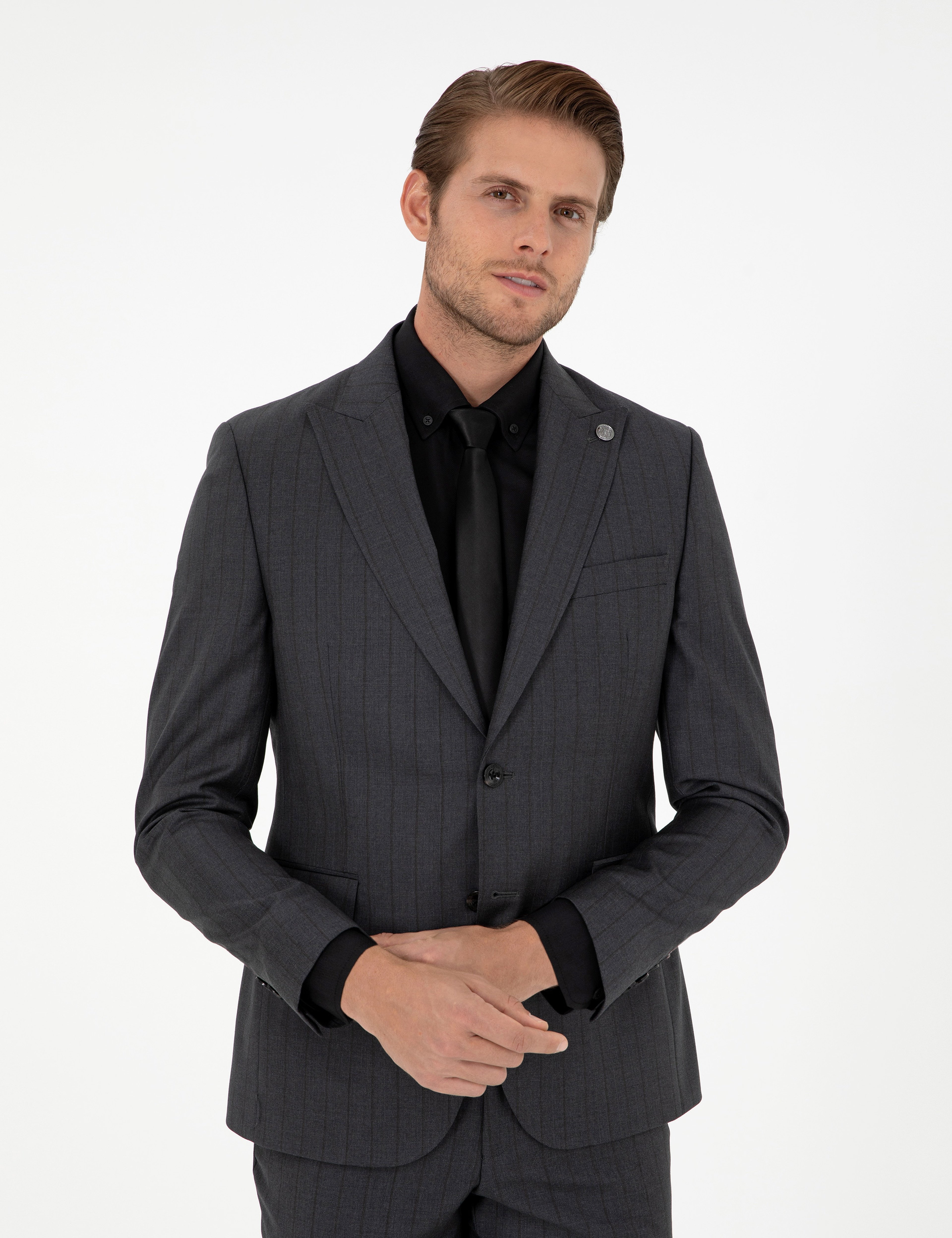Antrasit Slim Fit Yün Takım Elbise