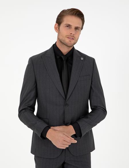 Antrasit Slim Fit Yün Takım Elbise - 50291972008