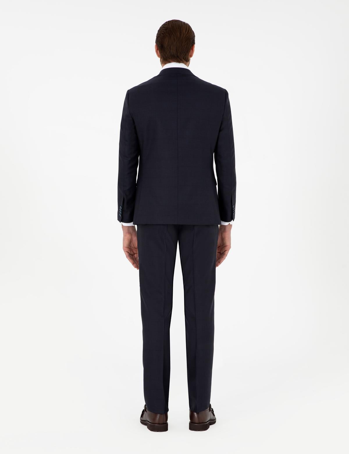 Lacivert Slim Fit Yün Karışımlı Takım Elbise - 50294139008