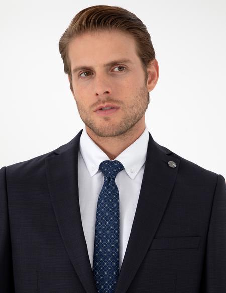 Lacivert Slim Fit Yün Karışımlı Takım Elbise - 50294139008