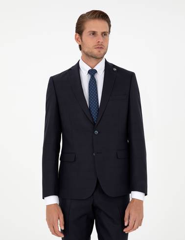 Lacivert Slim Fit Yün Karışımlı Takım Elbise