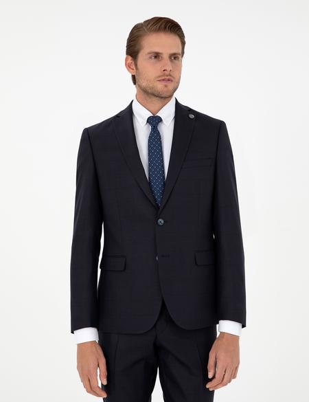 Lacivert Slim Fit Yün Karışımlı Takım Elbise - 50294139008