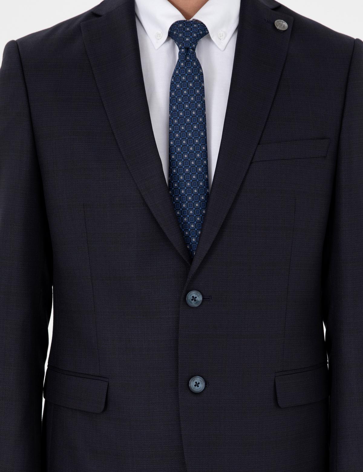 Lacivert Slim Fit Yün Karışımlı Takım Elbise - 50294139008