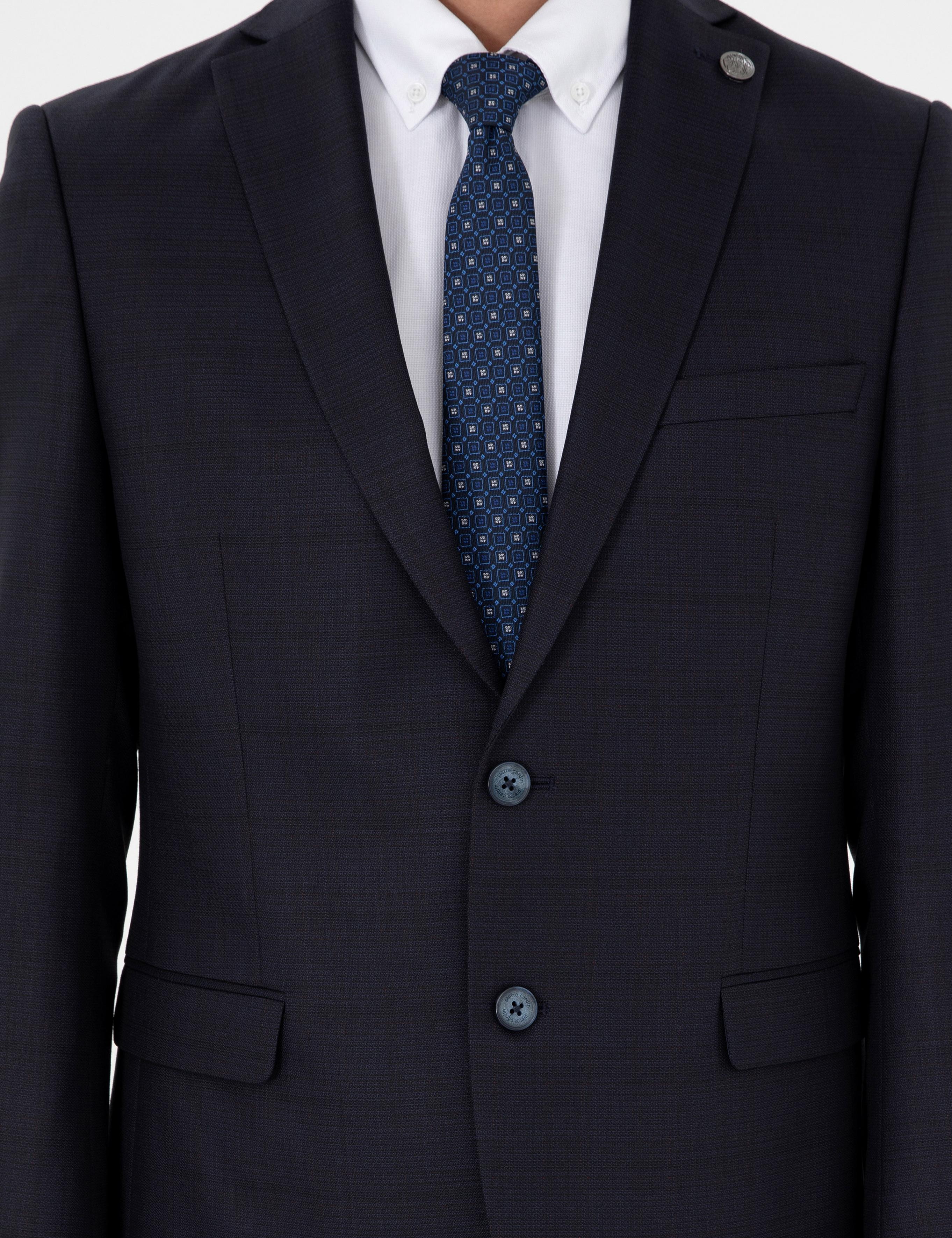 Lacivert Slim Fit Yün Karışımlı Takım Elbise