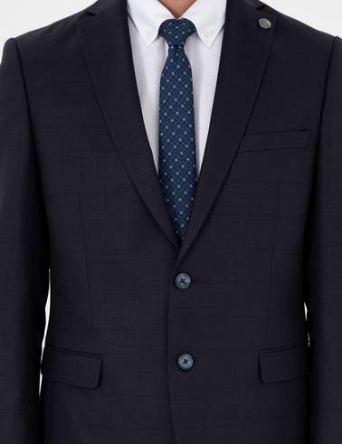 Lacivert Slim Fit Yün Karışımlı Takım Elbise