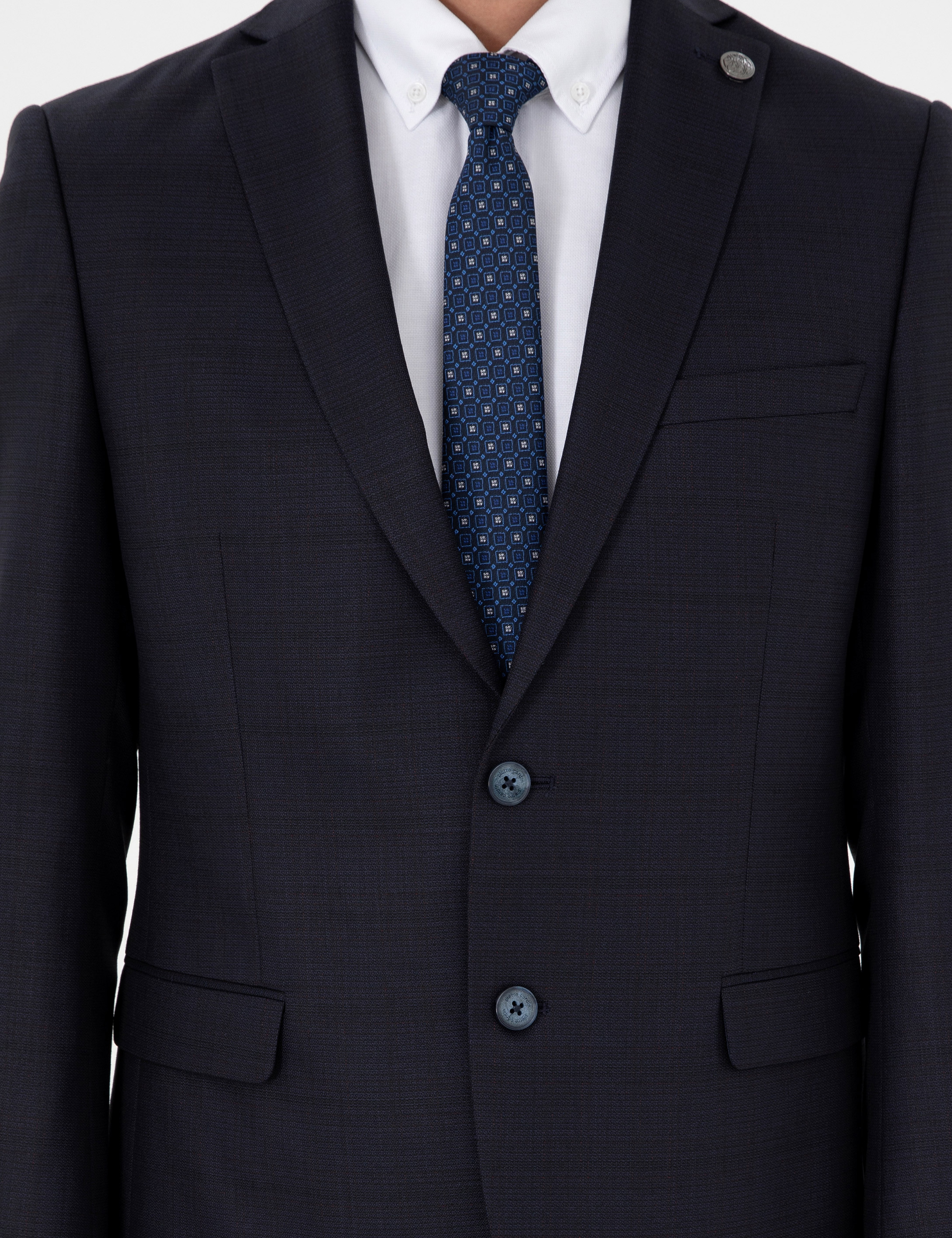 Lacivert Slim Fit Yün Karışımlı Takım Elbise