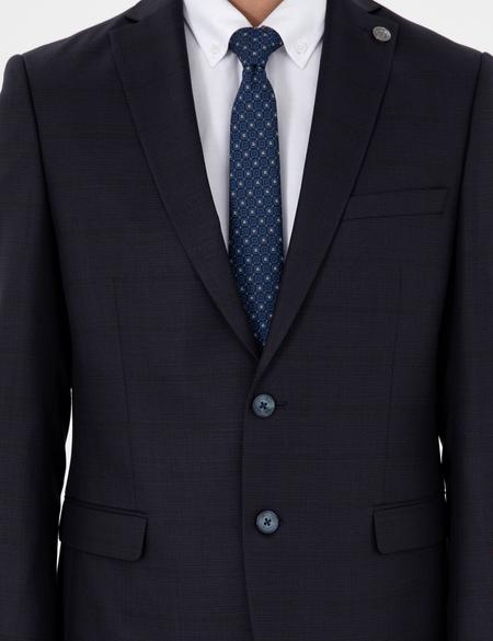 Lacivert Slim Fit Yün Karışımlı Takım Elbise - 50294139008