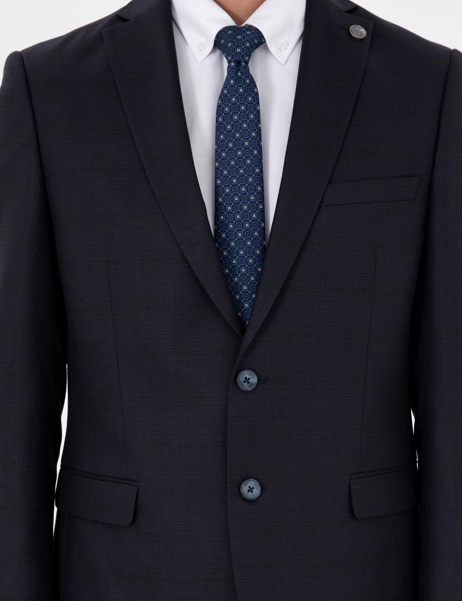 Lacivert Slim Fit Yün Karışımlı Takım Elbise