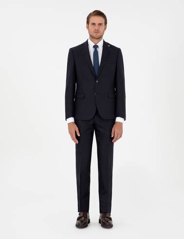 Lacivert Slim Fit Yün Karışımlı Takım Elbise