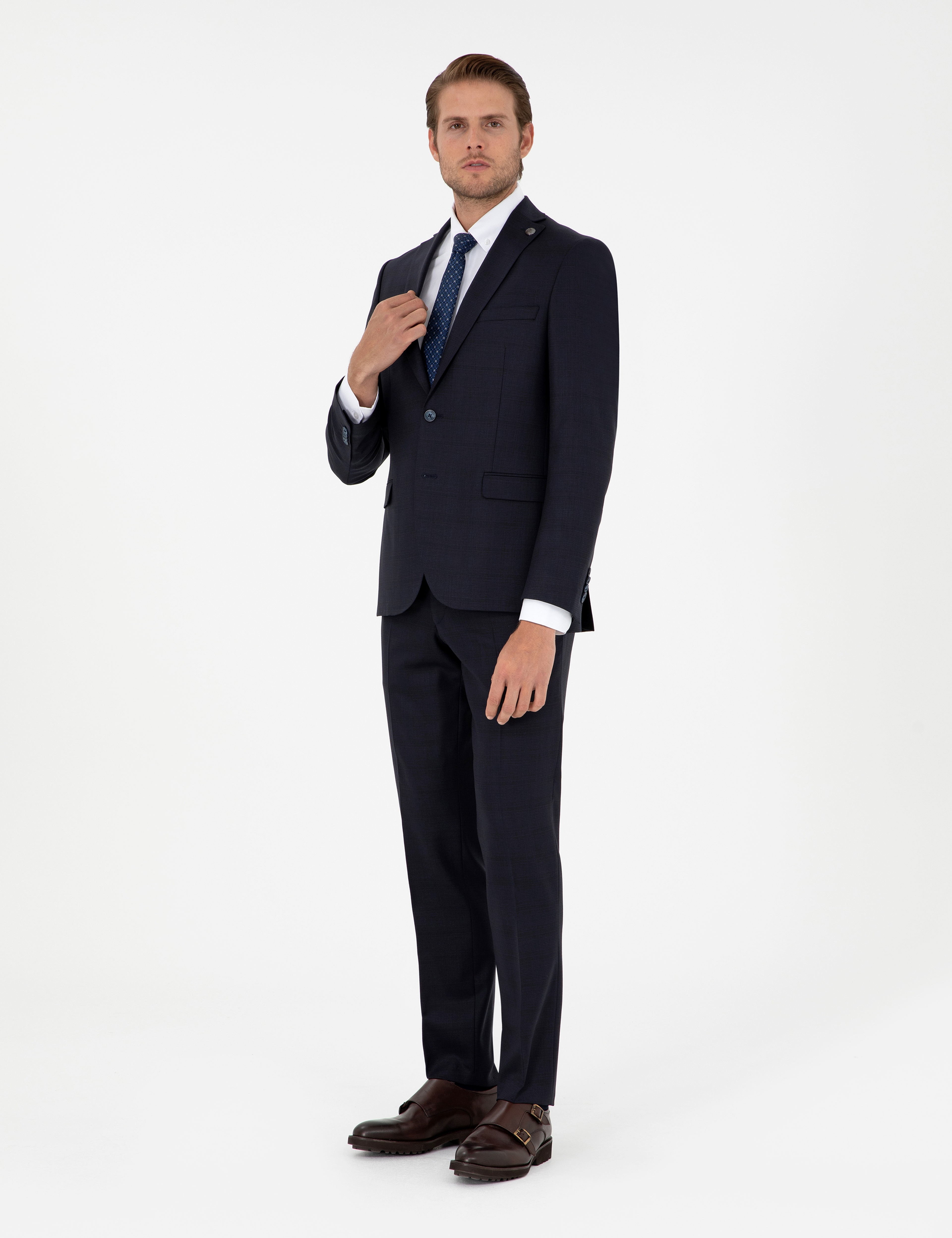 Lacivert Slim Fit Yün Karışımlı Takım Elbise - Image 4