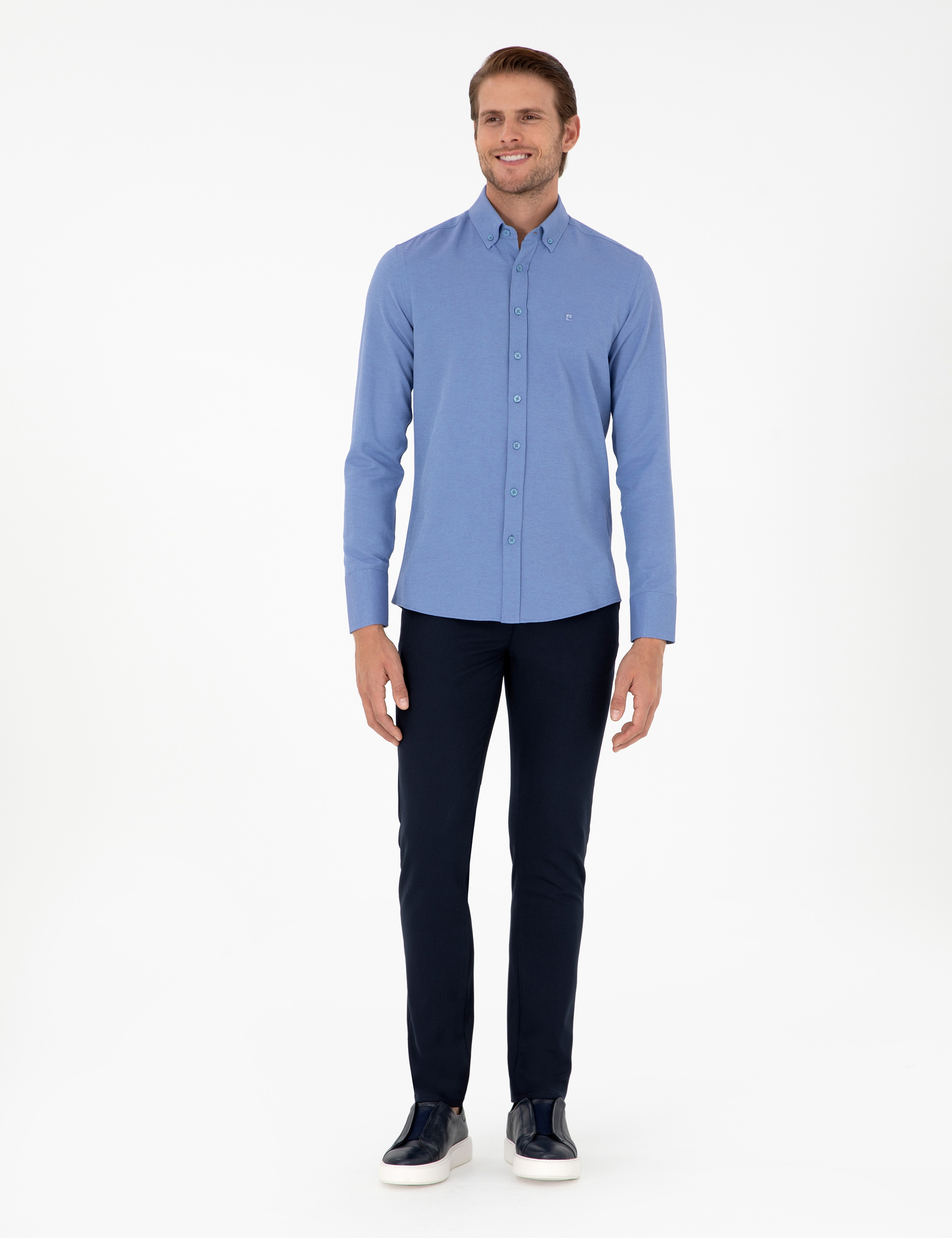 Mavi Oxford Slim Fit Uzun Kollu Gömlek - Image 4