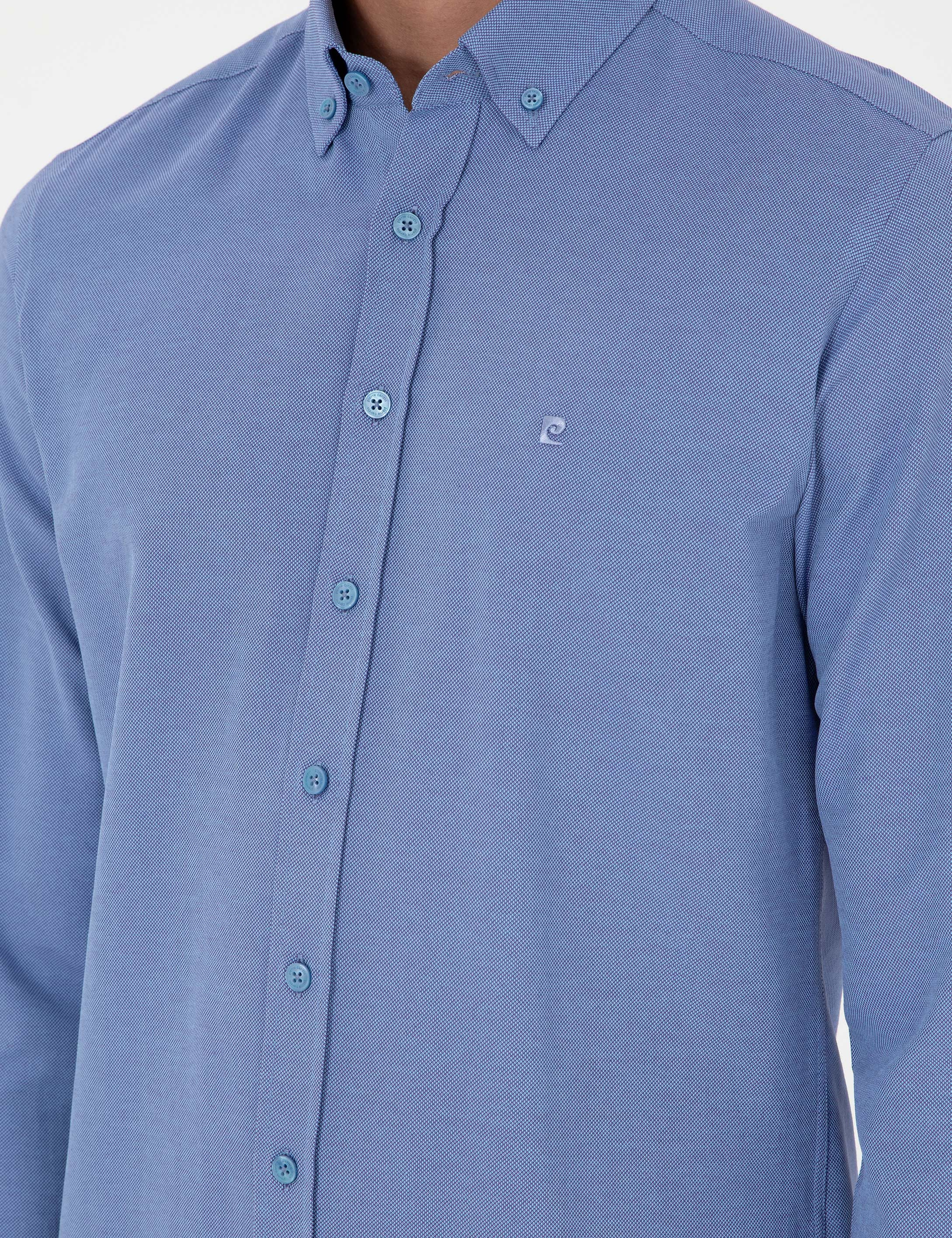 Mavi Oxford Slim Fit Uzun Kollu Gömlek - Image 7