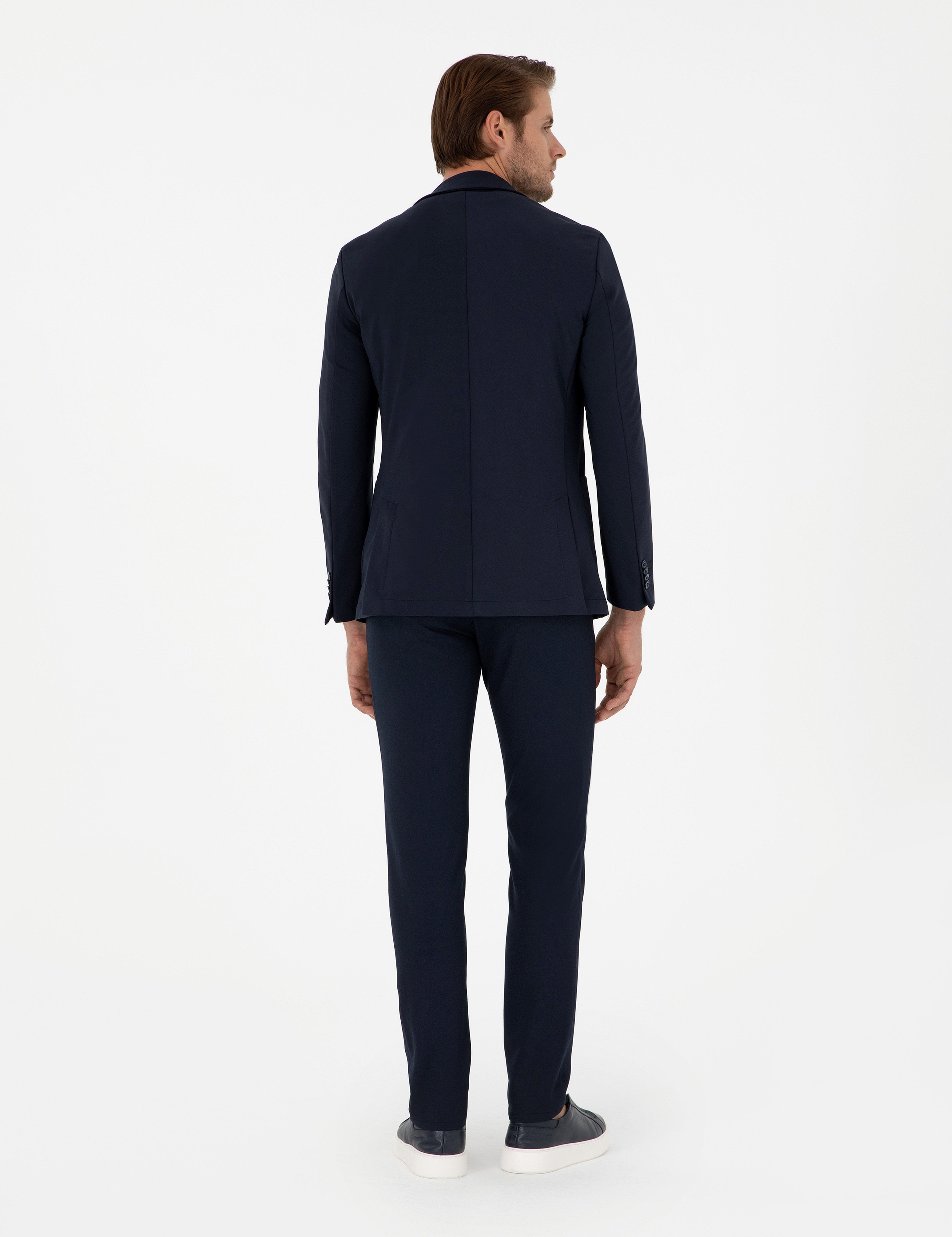 Lacivert Slim Fit Çizgili Kanvas Pantolon - Image 4
