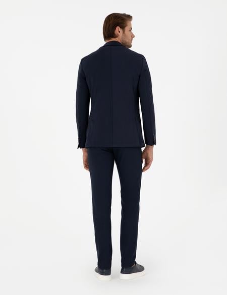 Lacivert Slim Fit Çizgili Kanvas Pantolon - 50299528185