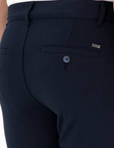 Lacivert Slim Fit Çizgili Kanvas Pantolon