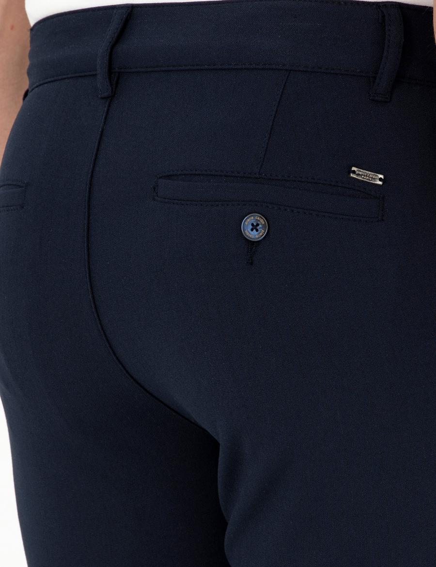 Lacivert Slim Fit Çizgili Kanvas Pantolon