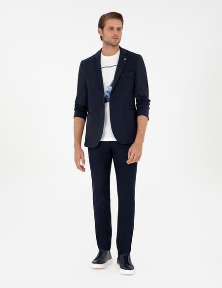 Lacivert Slim Fit Çizgili Kanvas Pantolon - 50299528185