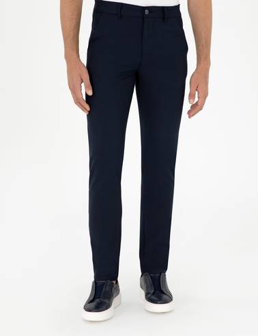 Lacivert Slim Fit Çizgili Kanvas Pantolon