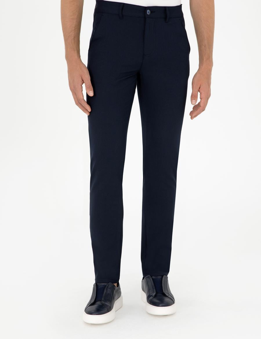 Lacivert Slim Fit Çizgili Kanvas Pantolon