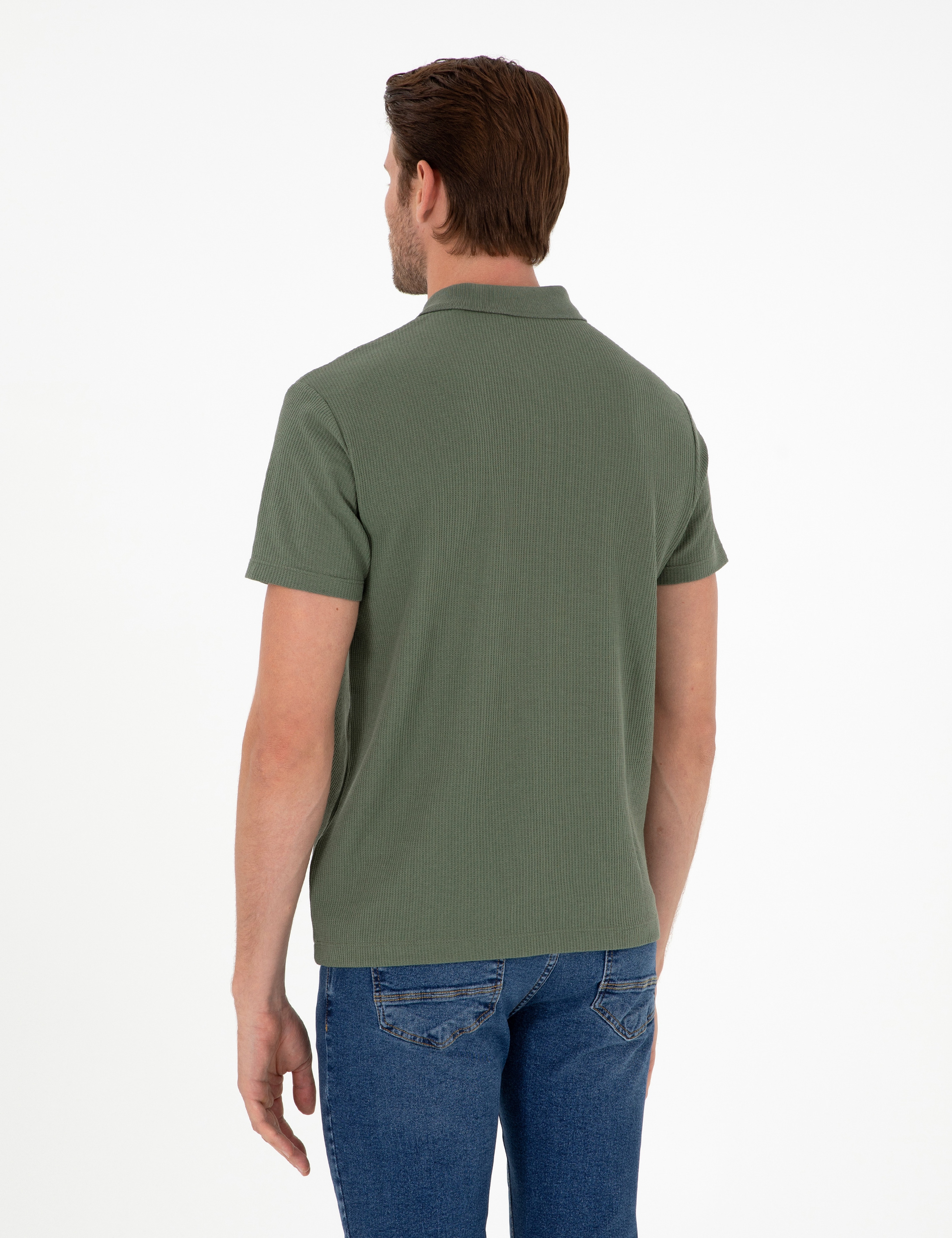 Haki Slim Fit Düğmeli Polo Yaka Tişört - Image 5