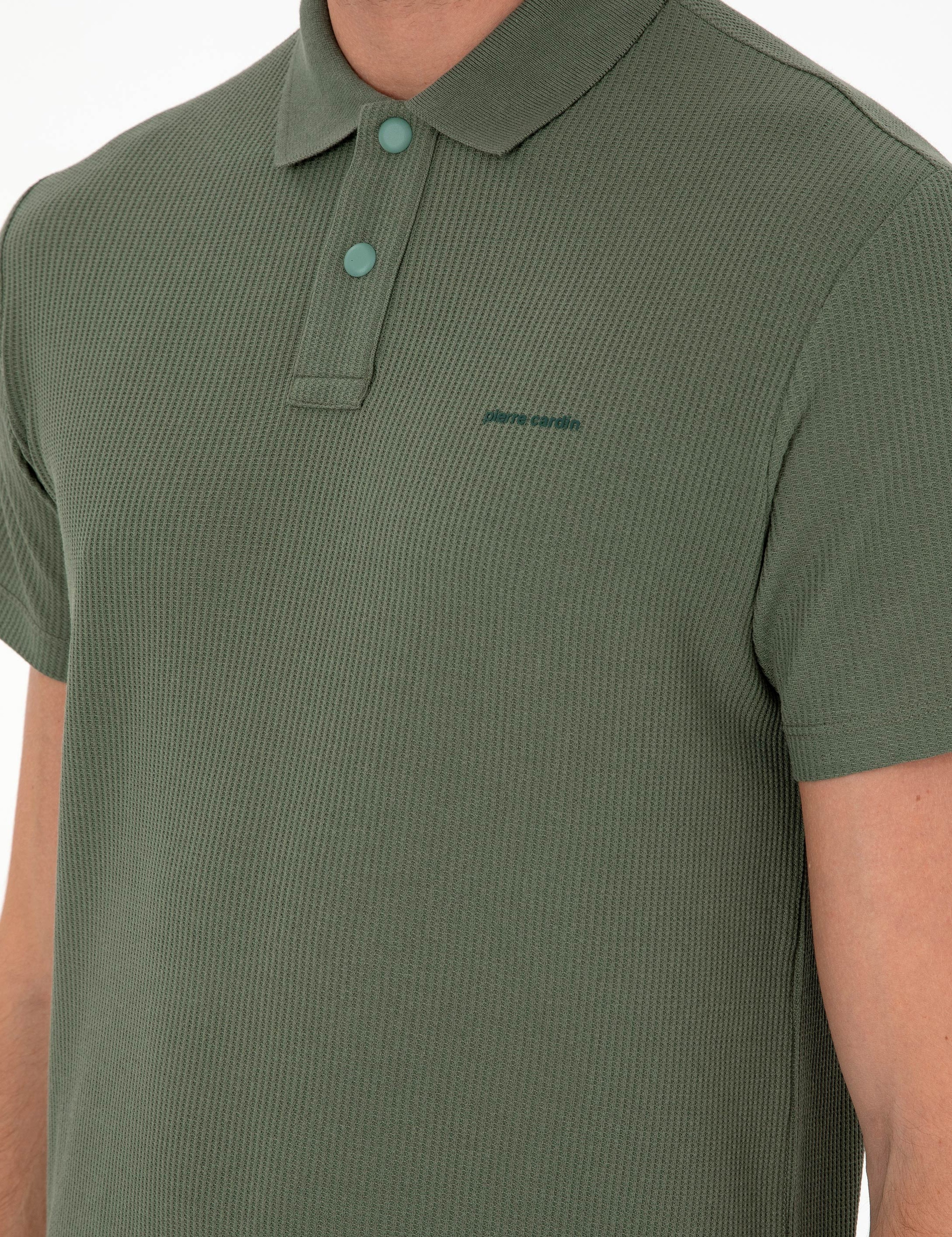 Haki Slim Fit Düğmeli Polo Yaka Tişört - Image 7