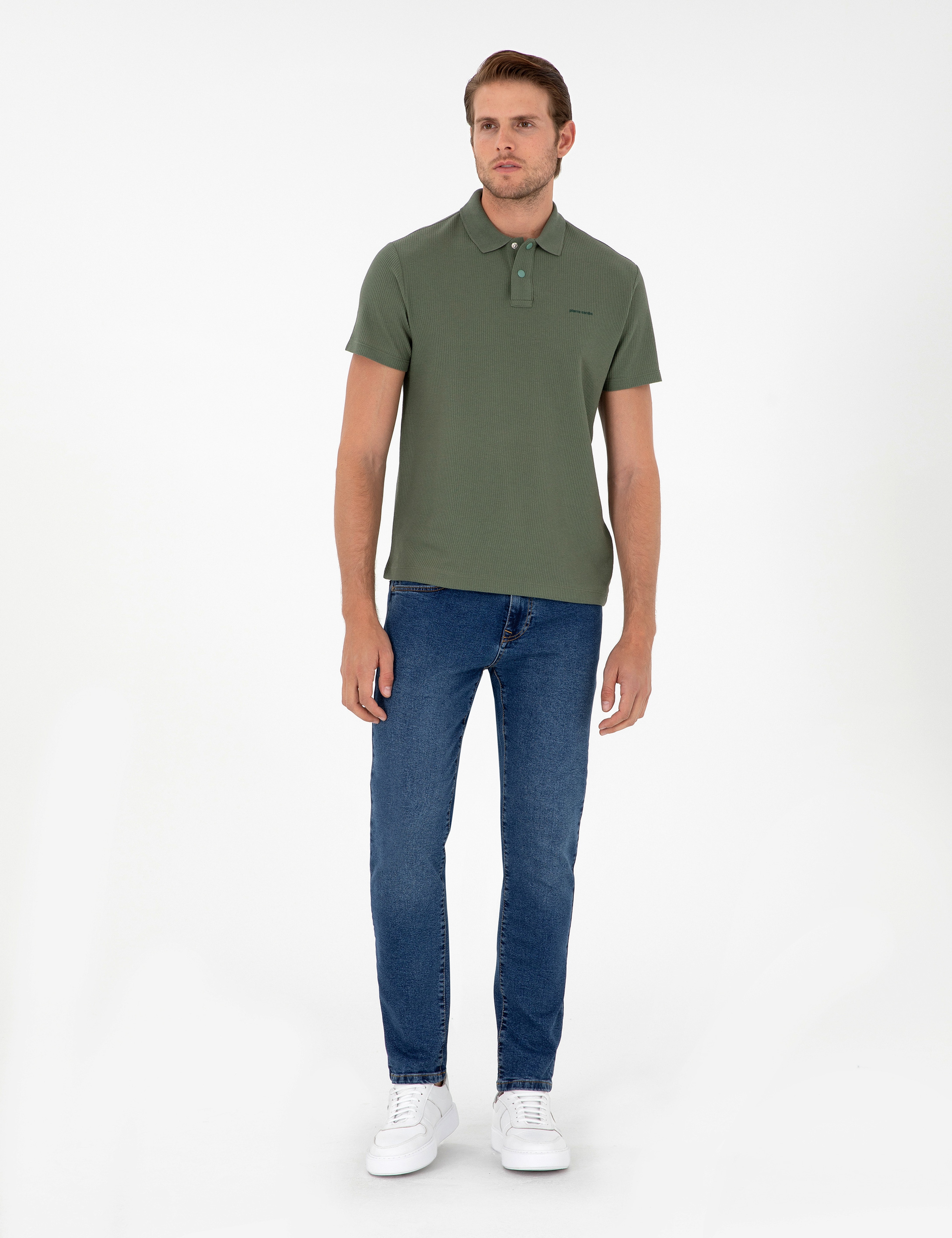Haki Slim Fit Düğmeli Polo Yaka Tişört - Image 4