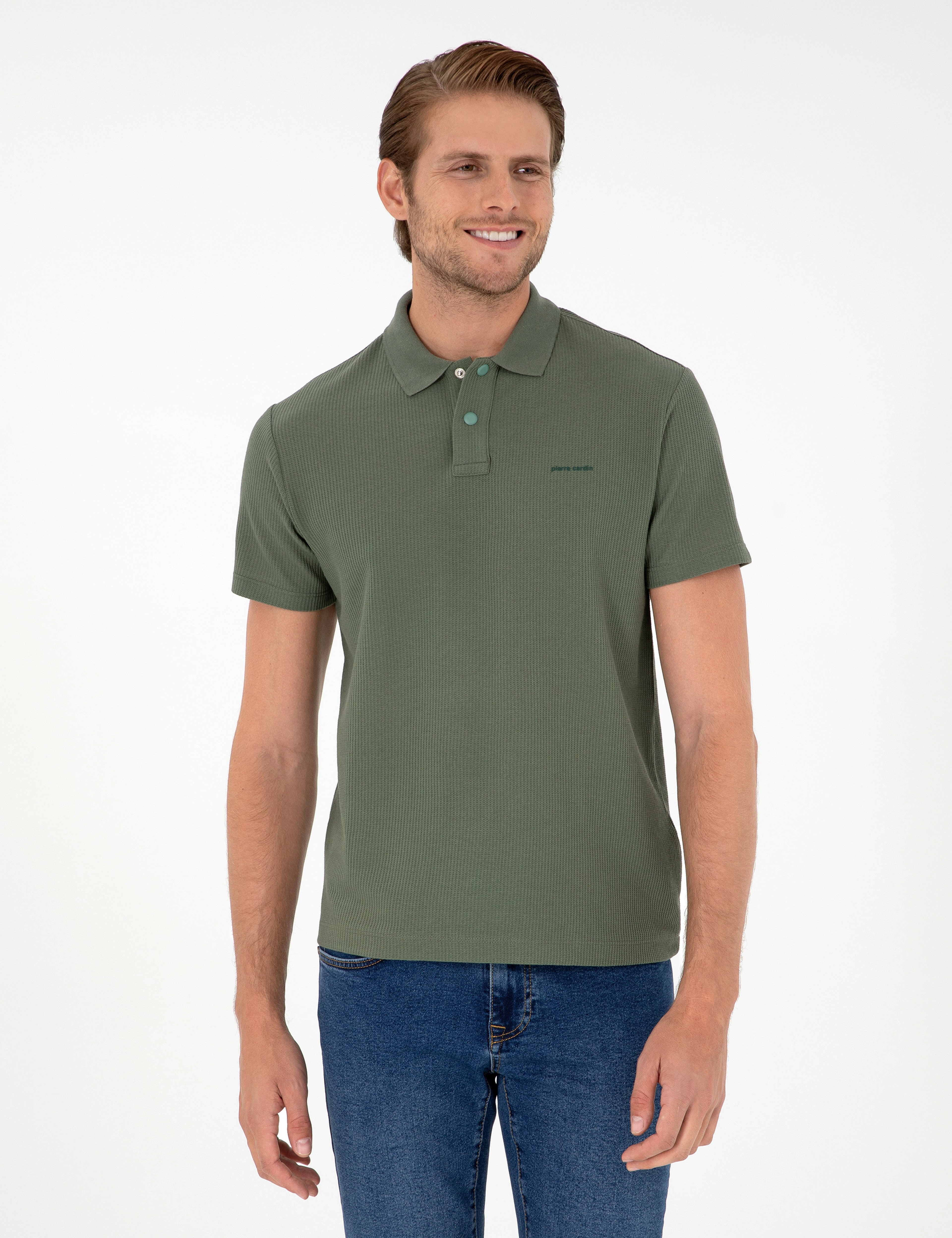 Haki Slim Fit Düğmeli Polo Yaka Tişört