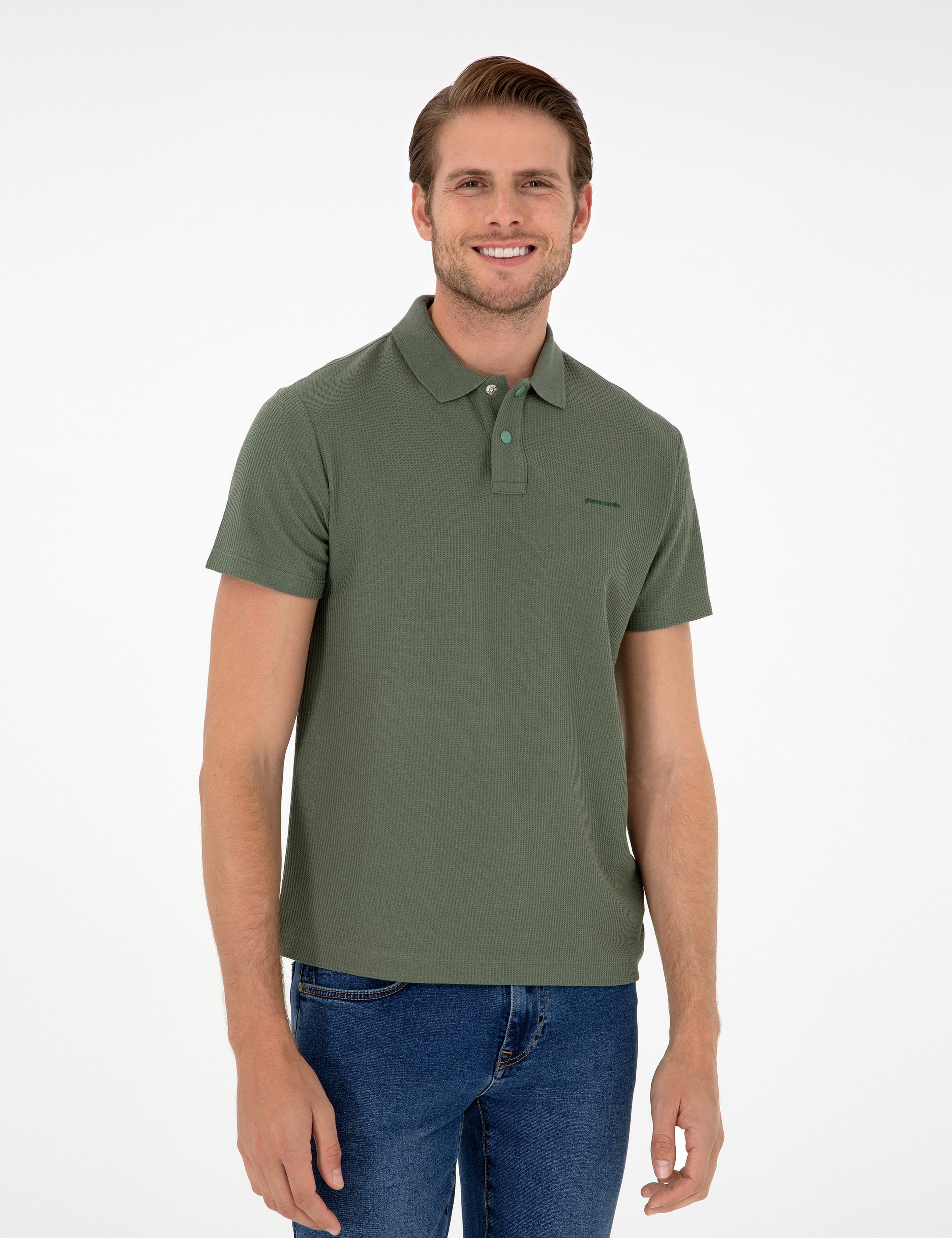 Haki Slim Fit Düğmeli Polo Yaka Tişört - Image 3