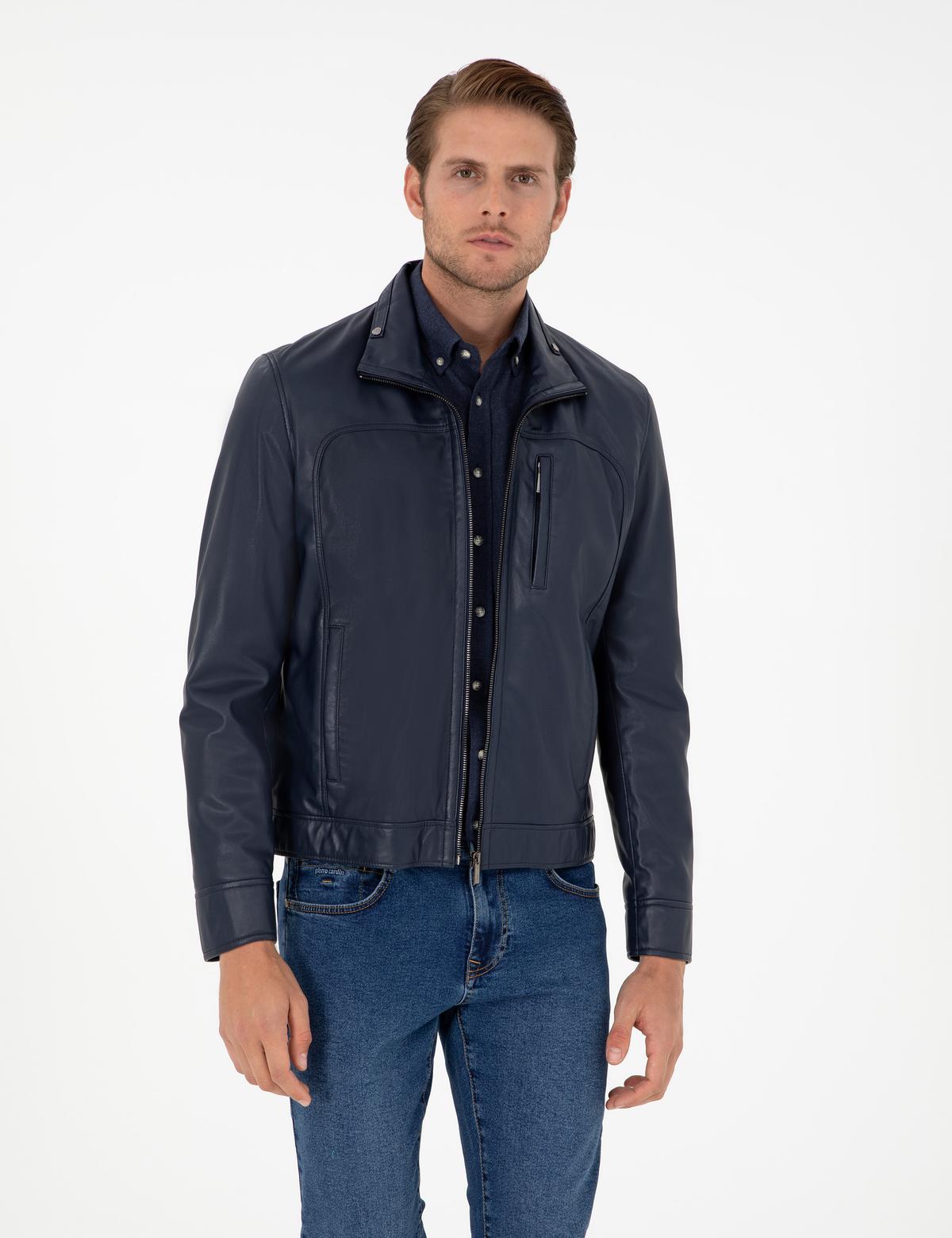 Lacivert Suni Deri Ceket