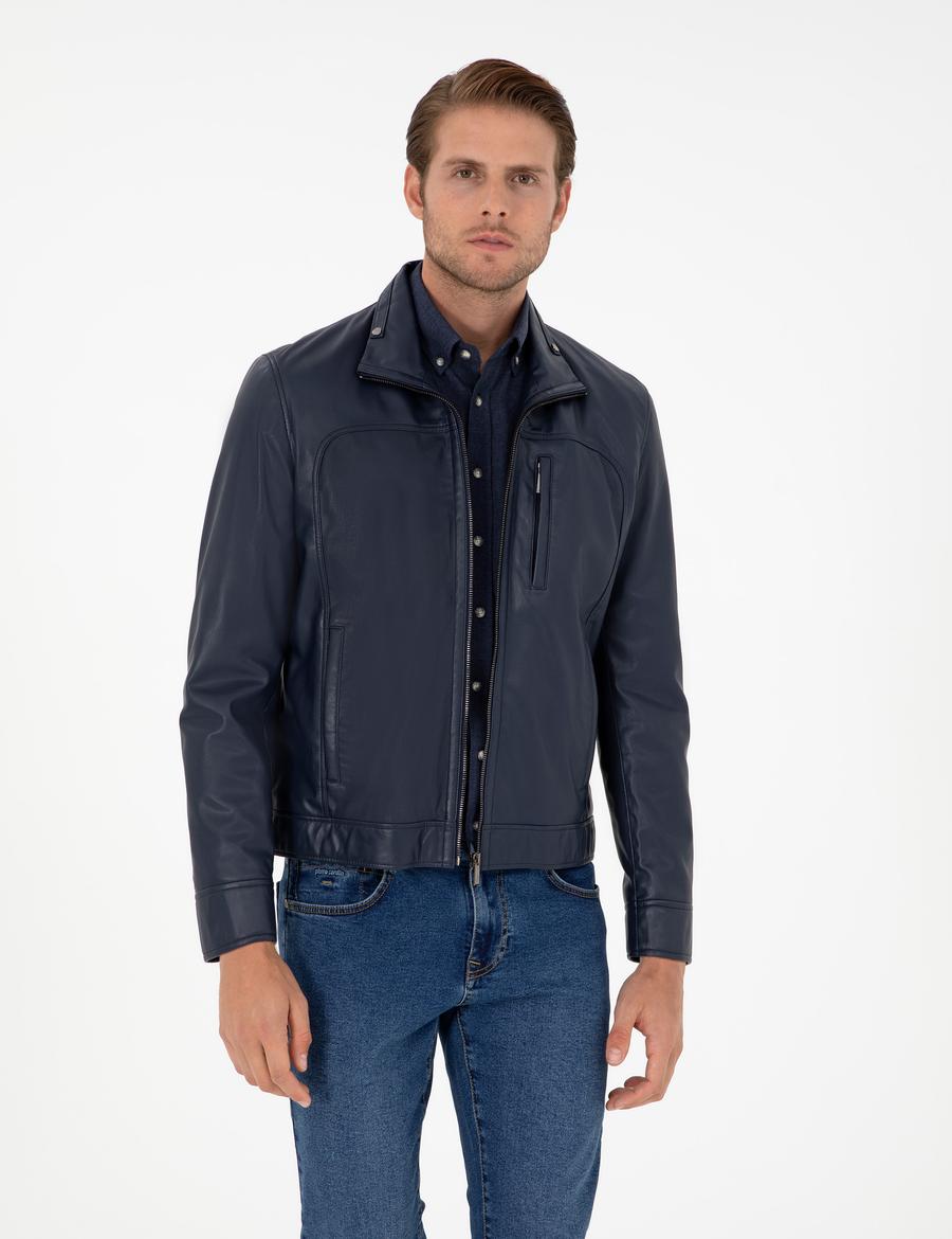 Lacivert Suni Deri Ceket