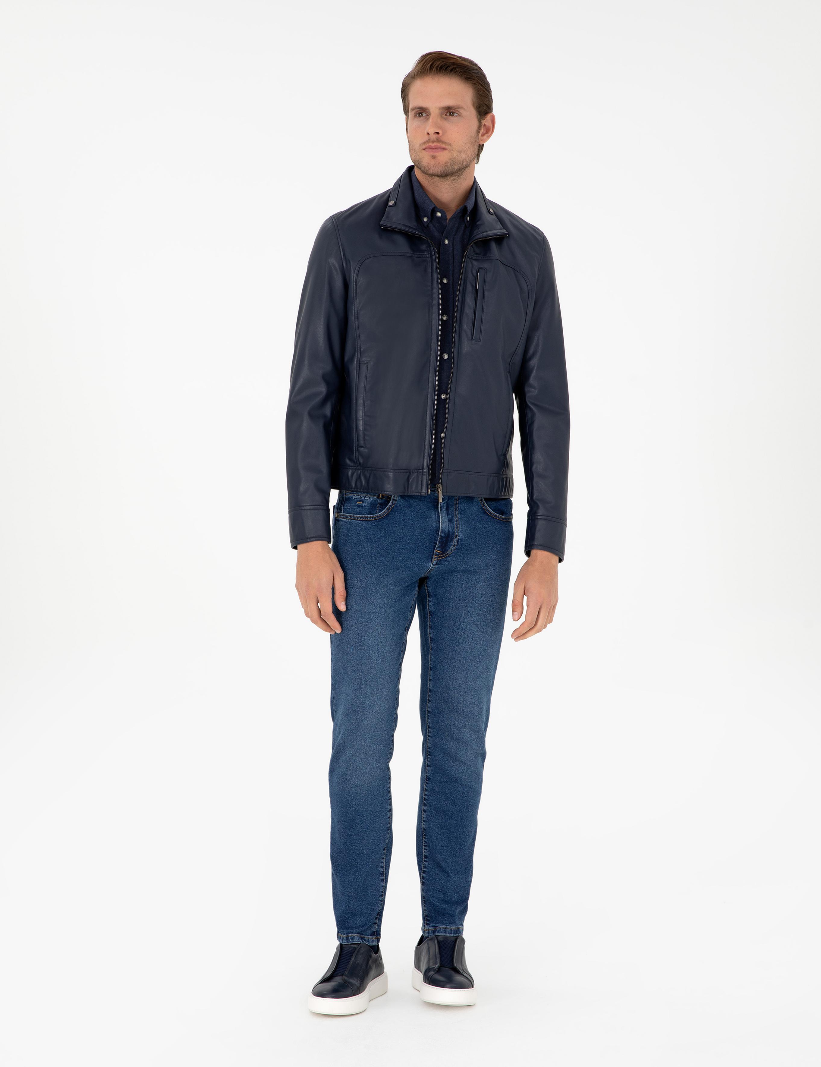 Lacivert Suni Deri Ceket