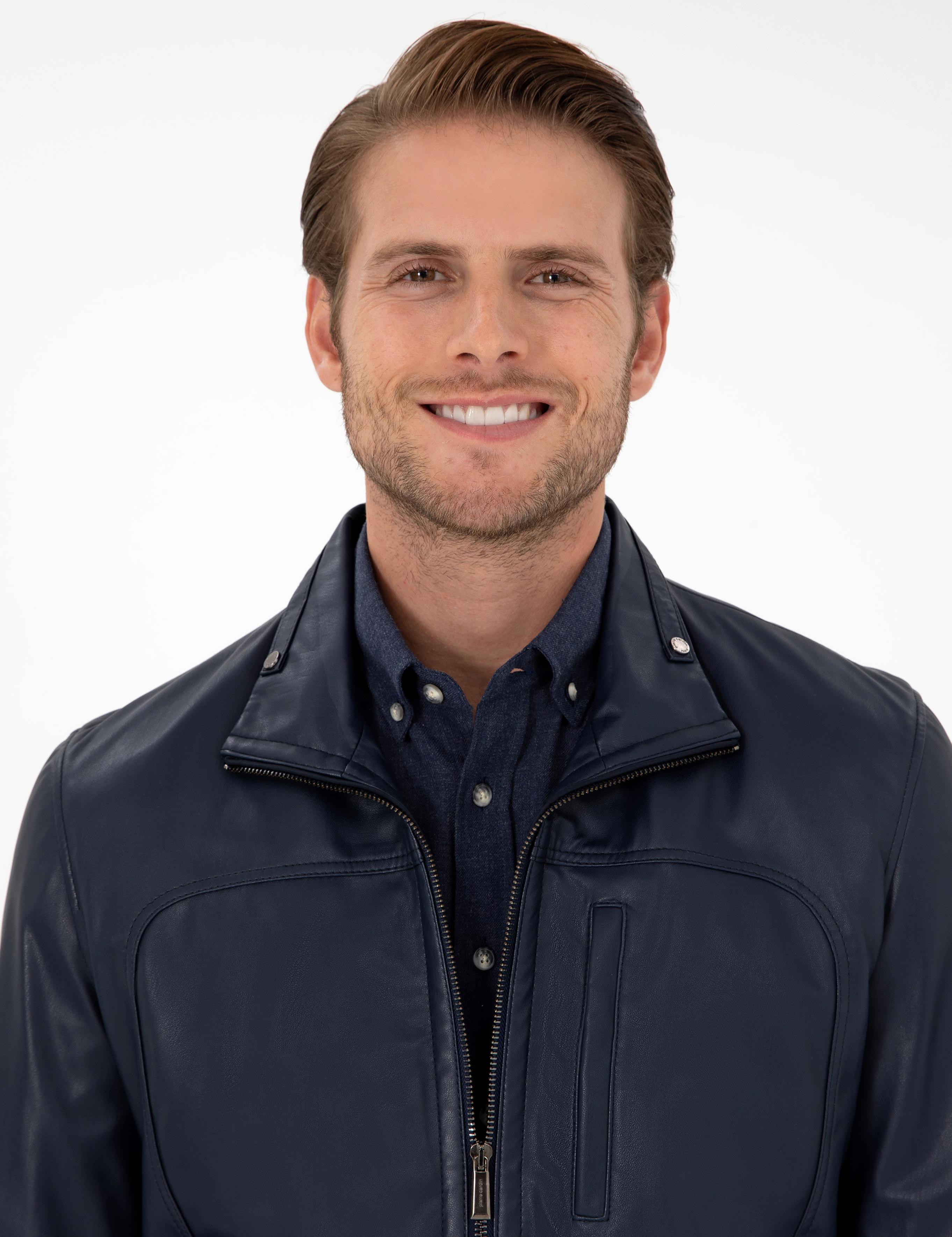 Lacivert Suni Deri Ceket