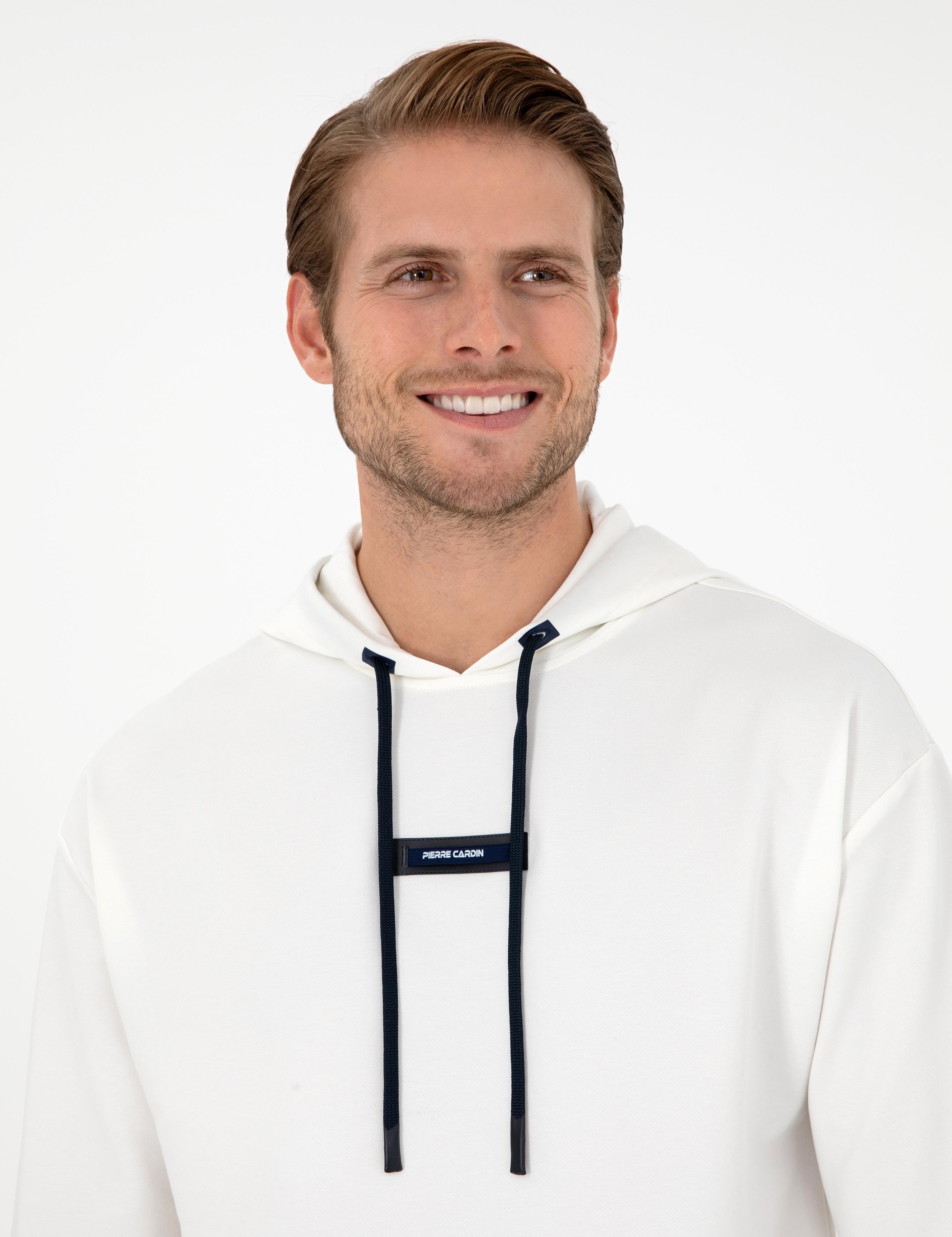 Beyaz 2 İplik Comfort Fit Kapüşonlu Sweatshirt