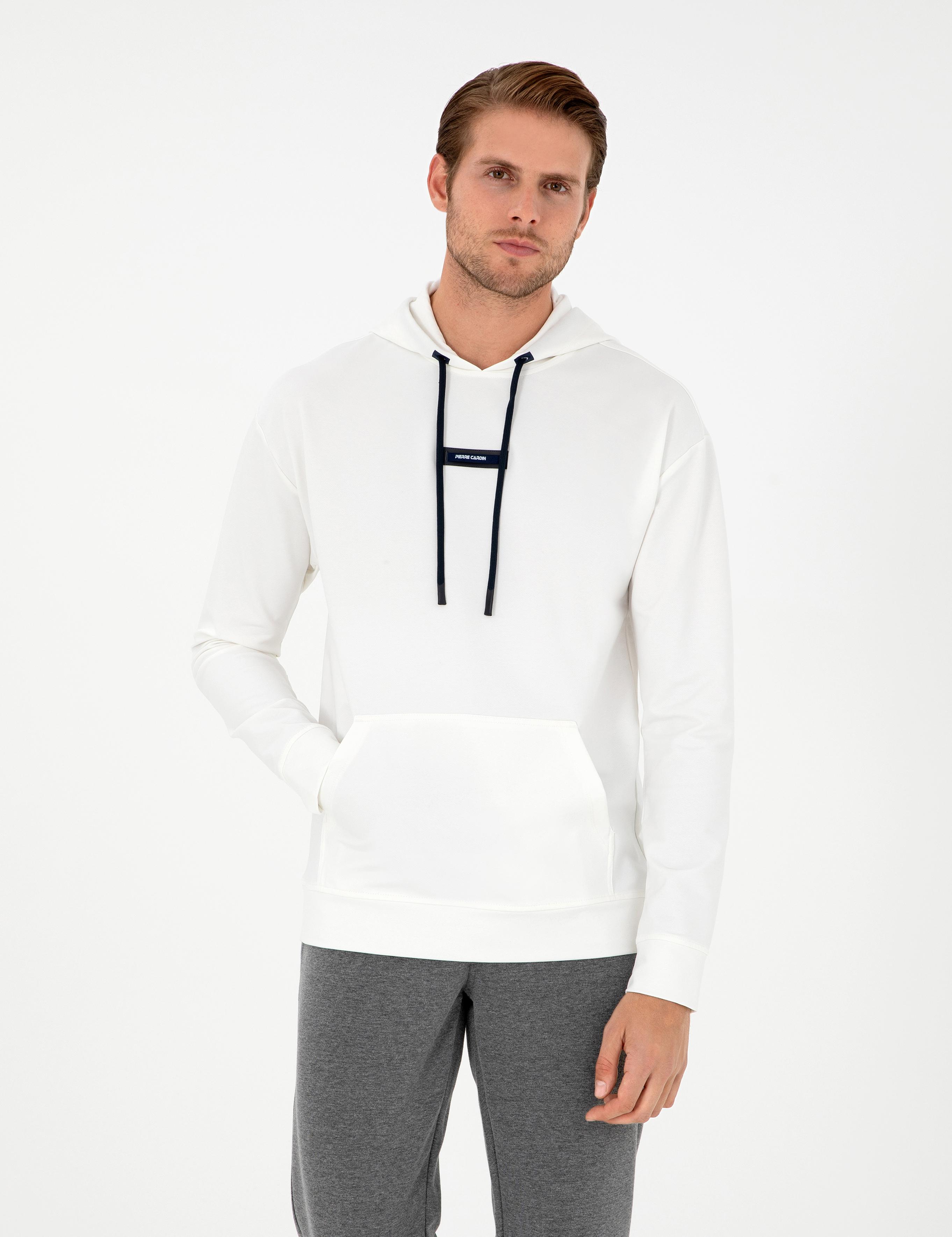Beyaz 2 İplik Comfort Fit Kapüşonlu Sweatshirt