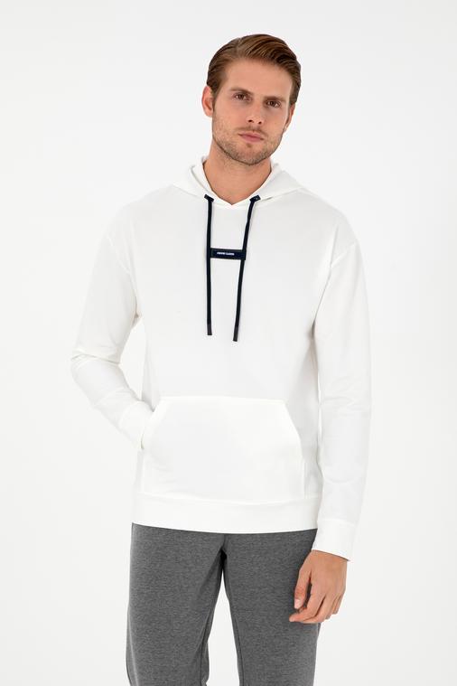 Beyaz 2 İplik Comfort Fit Kapüşonlu Sweatshirt