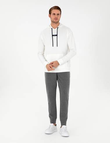 Beyaz 2 İplik Comfort Fit Kapüşonlu Sweatshirt