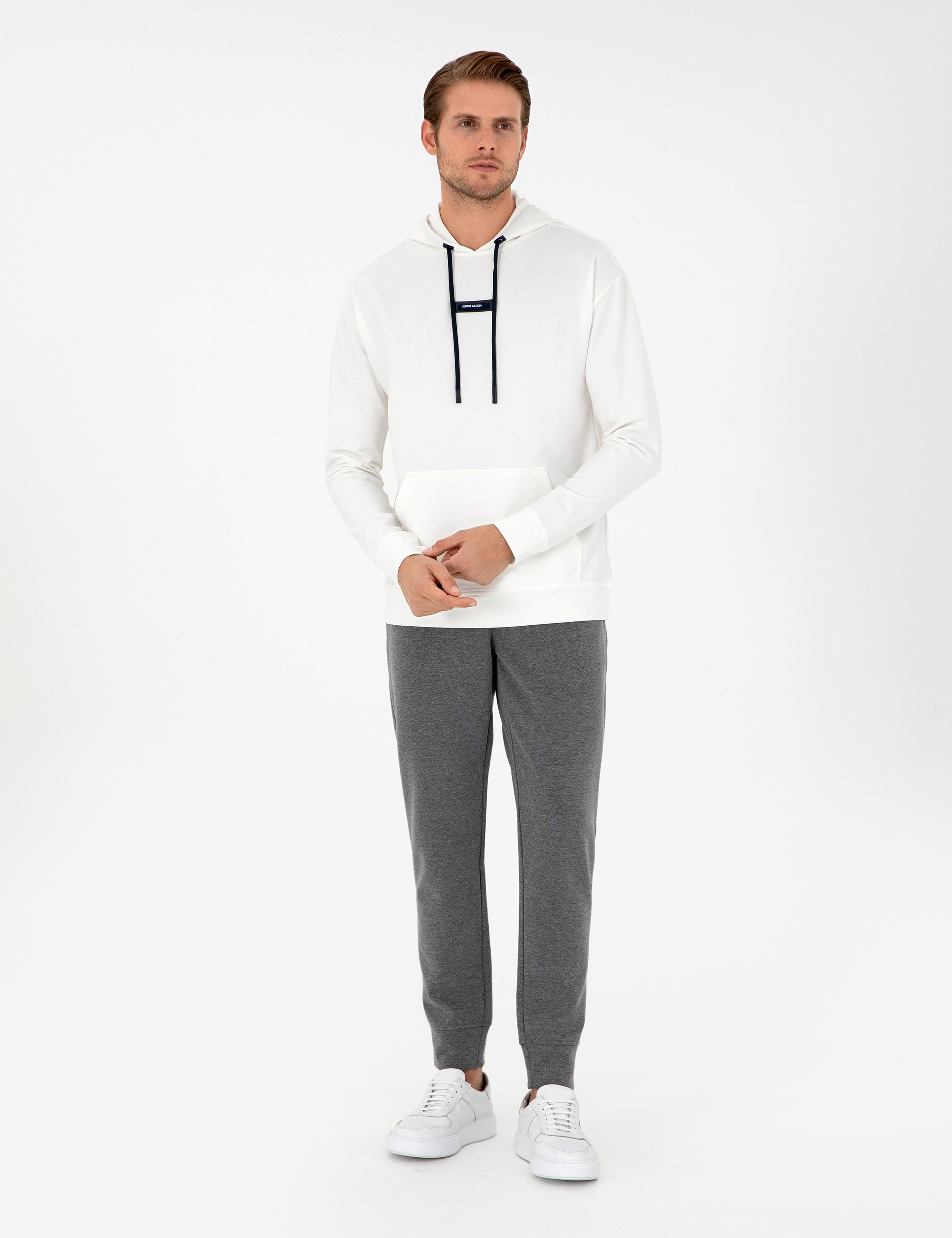 Beyaz 2 İplik Comfort Fit Kapüşonlu Sweatshirt