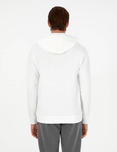 Beyaz 2 İplik Comfort Fit Kapüşonlu Sweatshirt