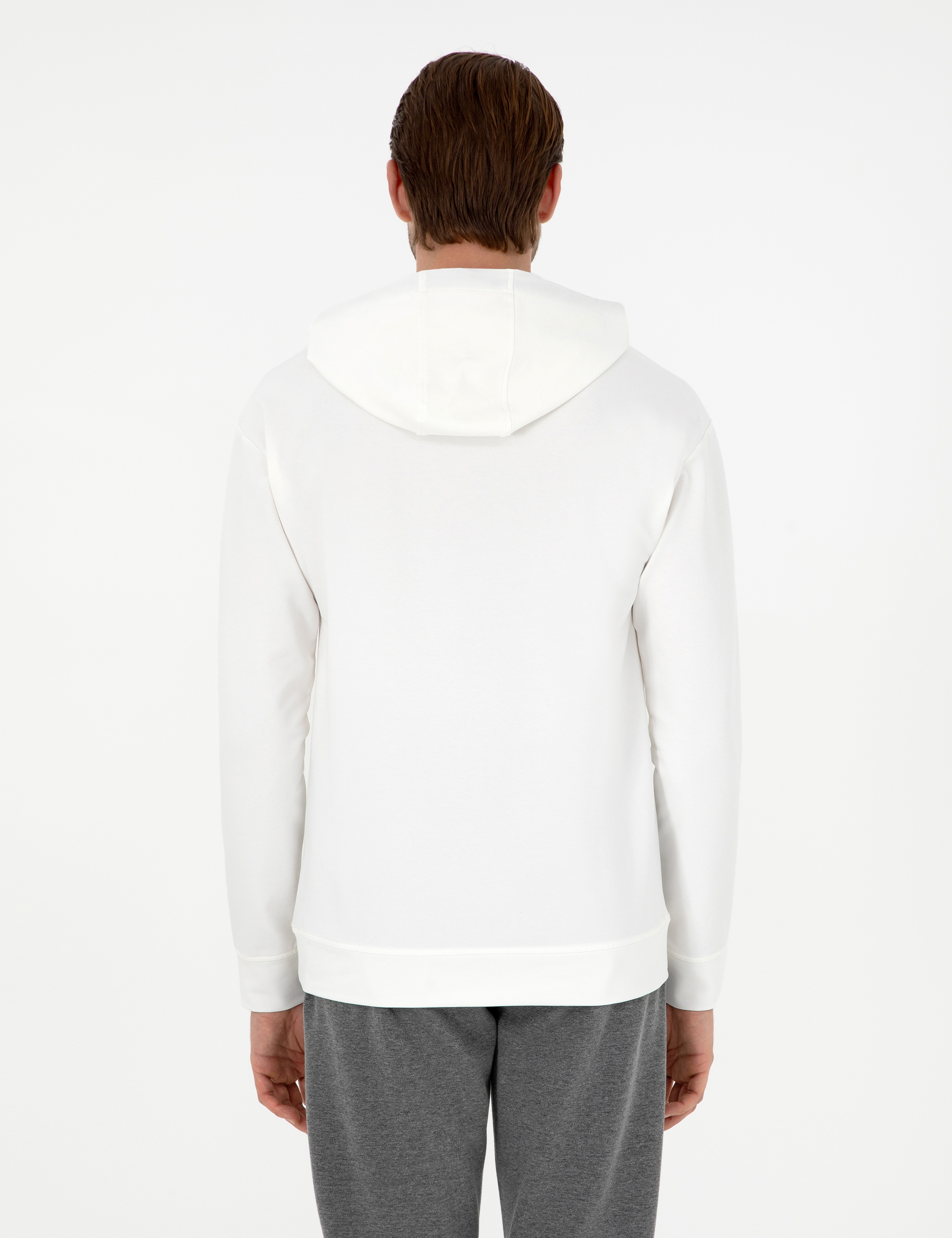 Beyaz 2 İplik Comfort Fit Kapüşonlu Sweatshirt - Image 5