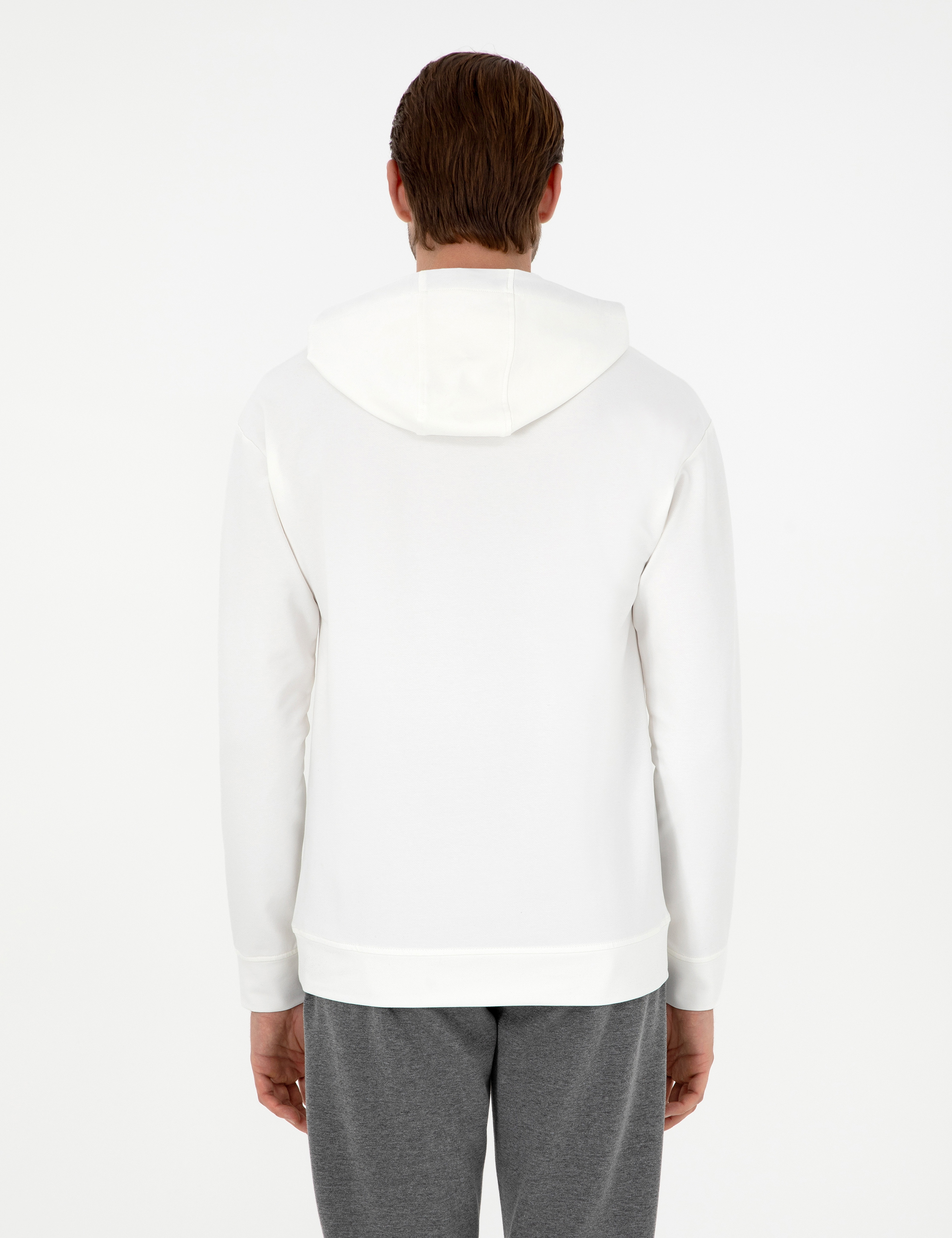 Beyaz 2 İplik Comfort Fit Kapüşonlu Sweatshirt