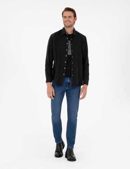 Siyah Regular Fit Uzun Kollu Jean Gömlek - 50292591013