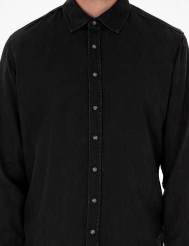 Siyah Regular Fit Uzun Kollu Jean Gömlek