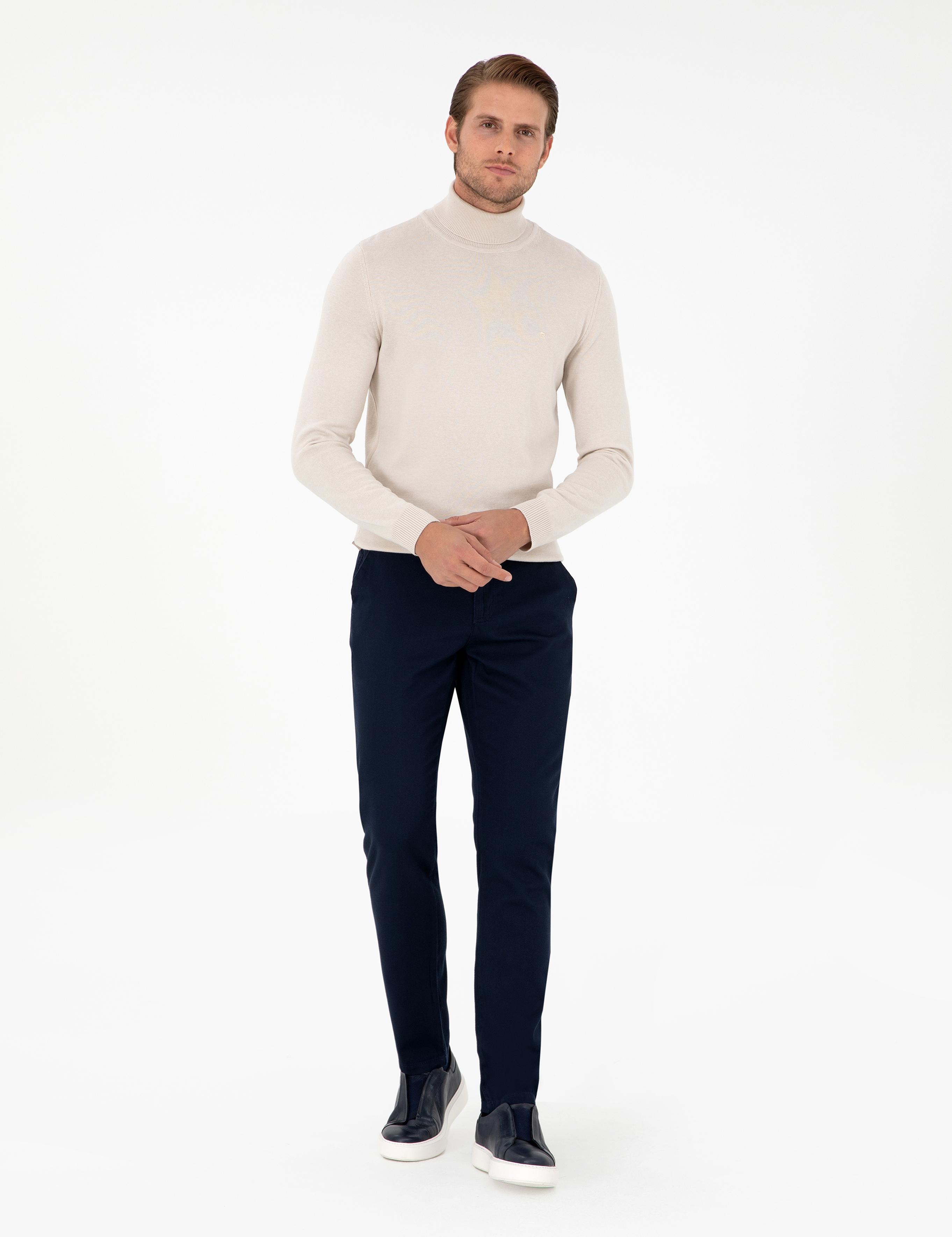 Lacivert Slim Fit Kanvas Pantolon