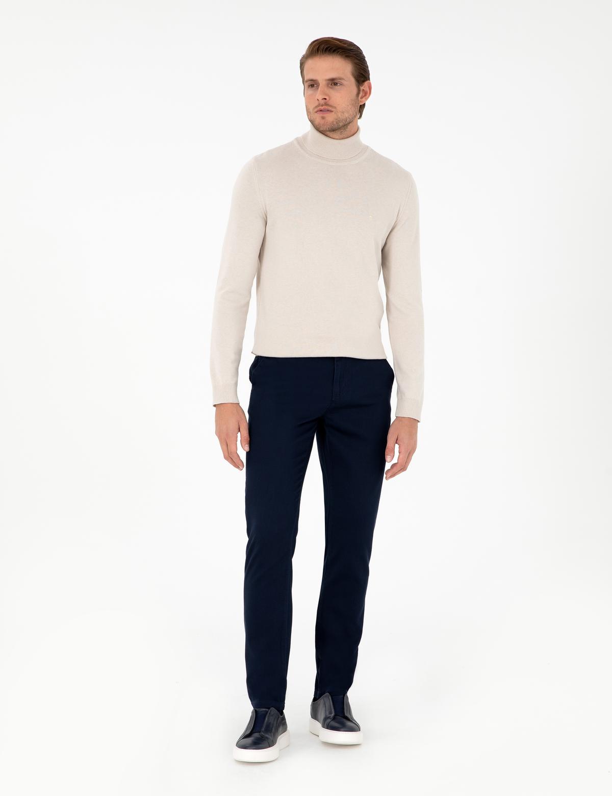 Lacivert Slim Fit Kanvas Pantolon