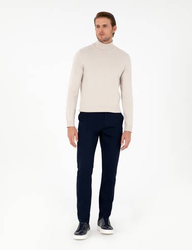 Lacivert Slim Fit Kanvas Pantolon