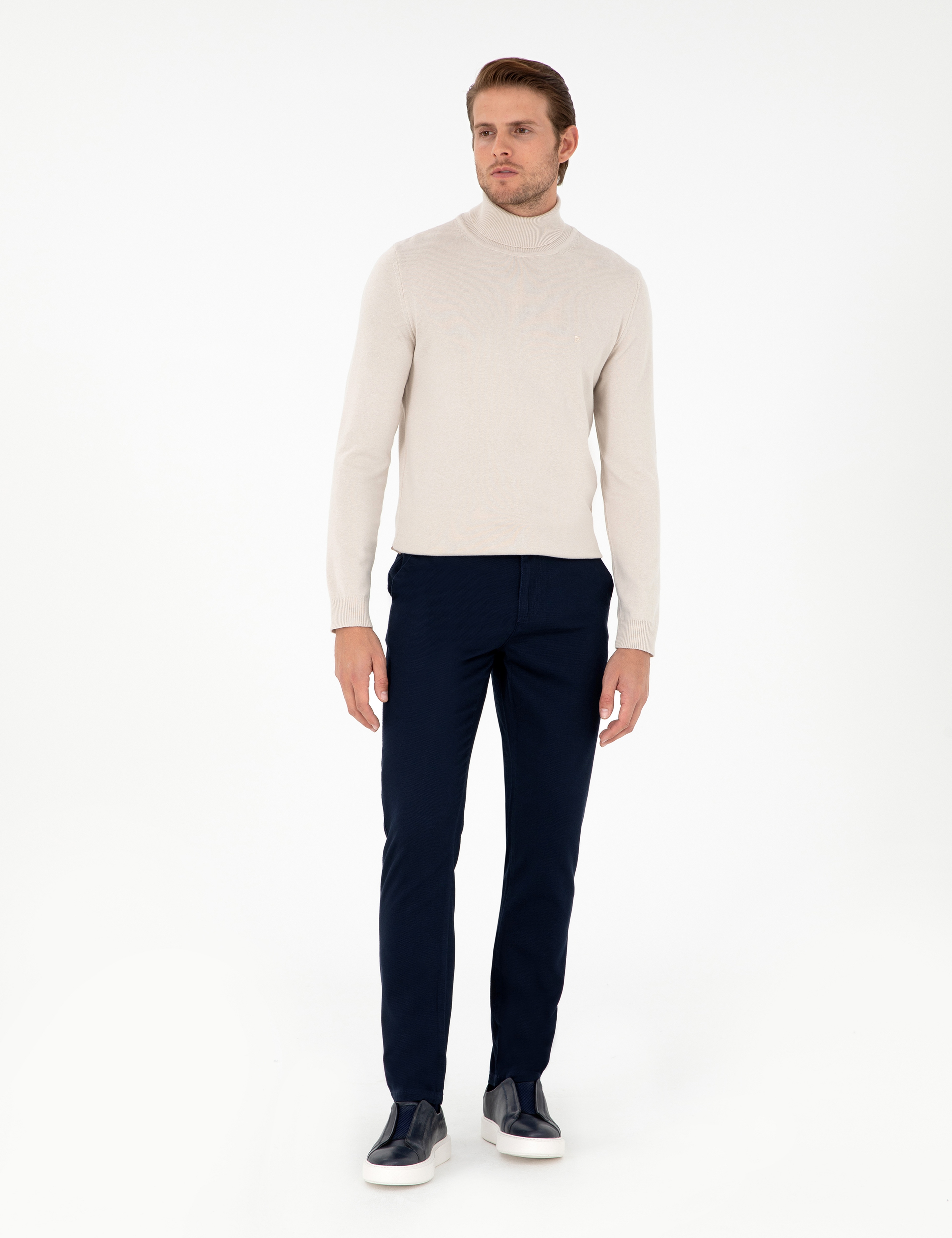 Lacivert Slim Fit Kanvas Pantolon