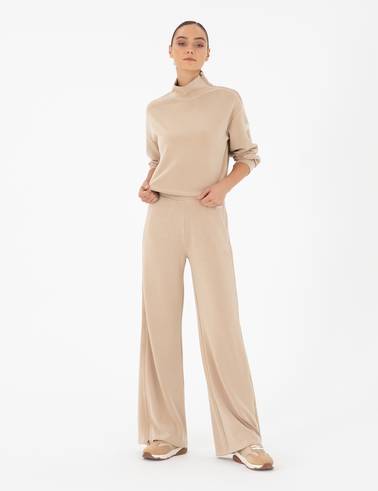 Bej Flare Fit Fermuar Detaylı Eşofman Altı
