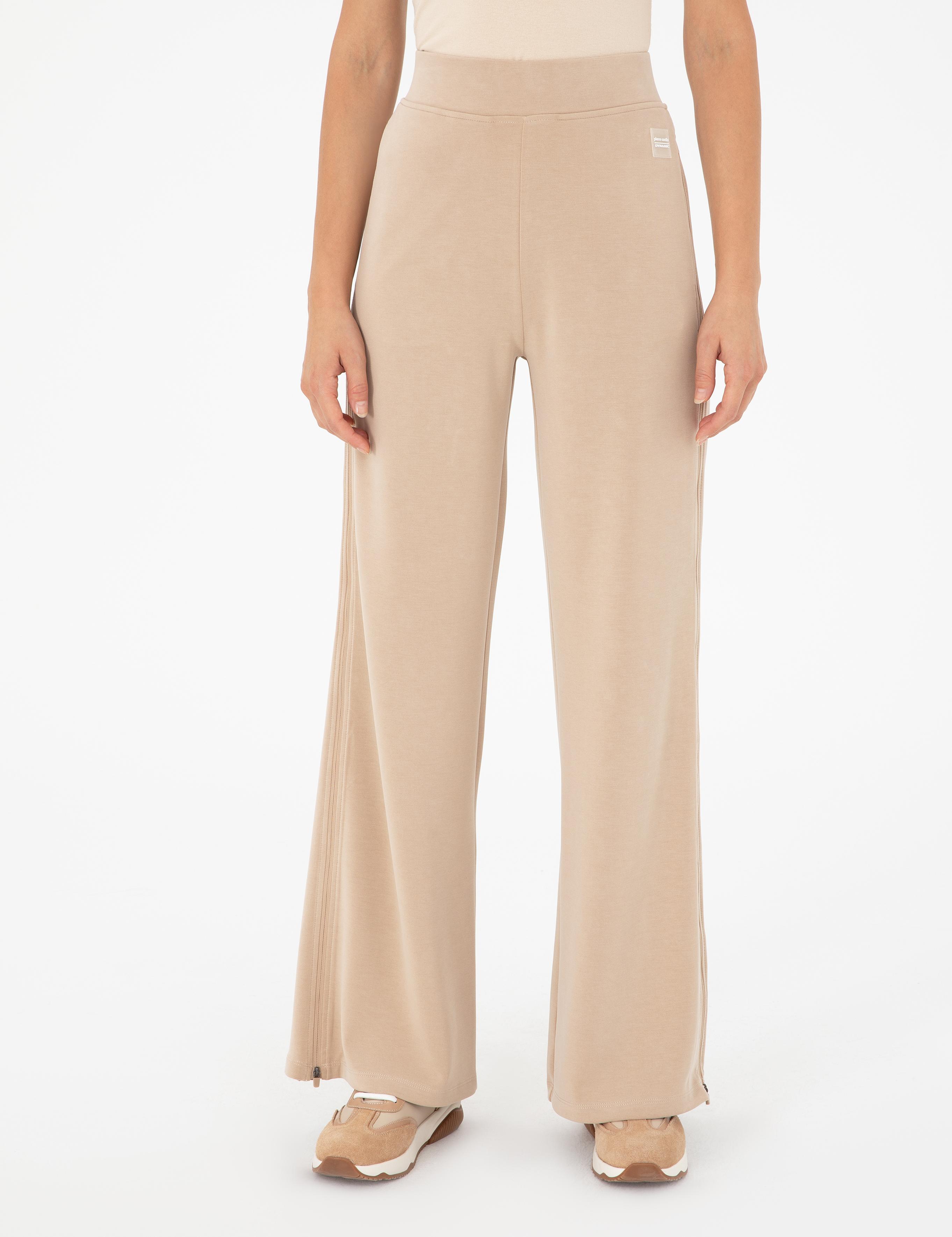 Bej Flare Fit Fermuar Detaylı Eşofman Altı