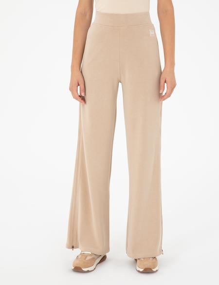 Bej Flare Fit Fermuar Detaylı Eşofman Altı - 50291229004